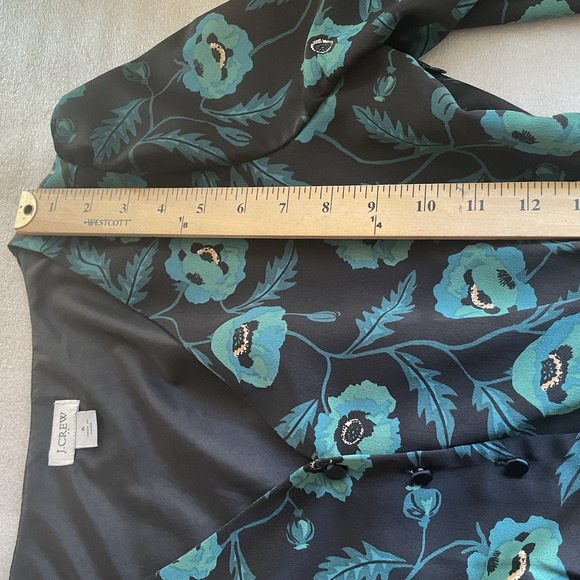 J Crew Shirt Women 6 Black Green Poppies Button Up Bloomcore Blouse Grunge Top - Picture 10 of 14
